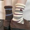 Полосатые носки из меха норки для женщин на осень и зиму, хлопковые носки до середины икры с пуговицами, ретро носки с флокированным ворсом для тепла
