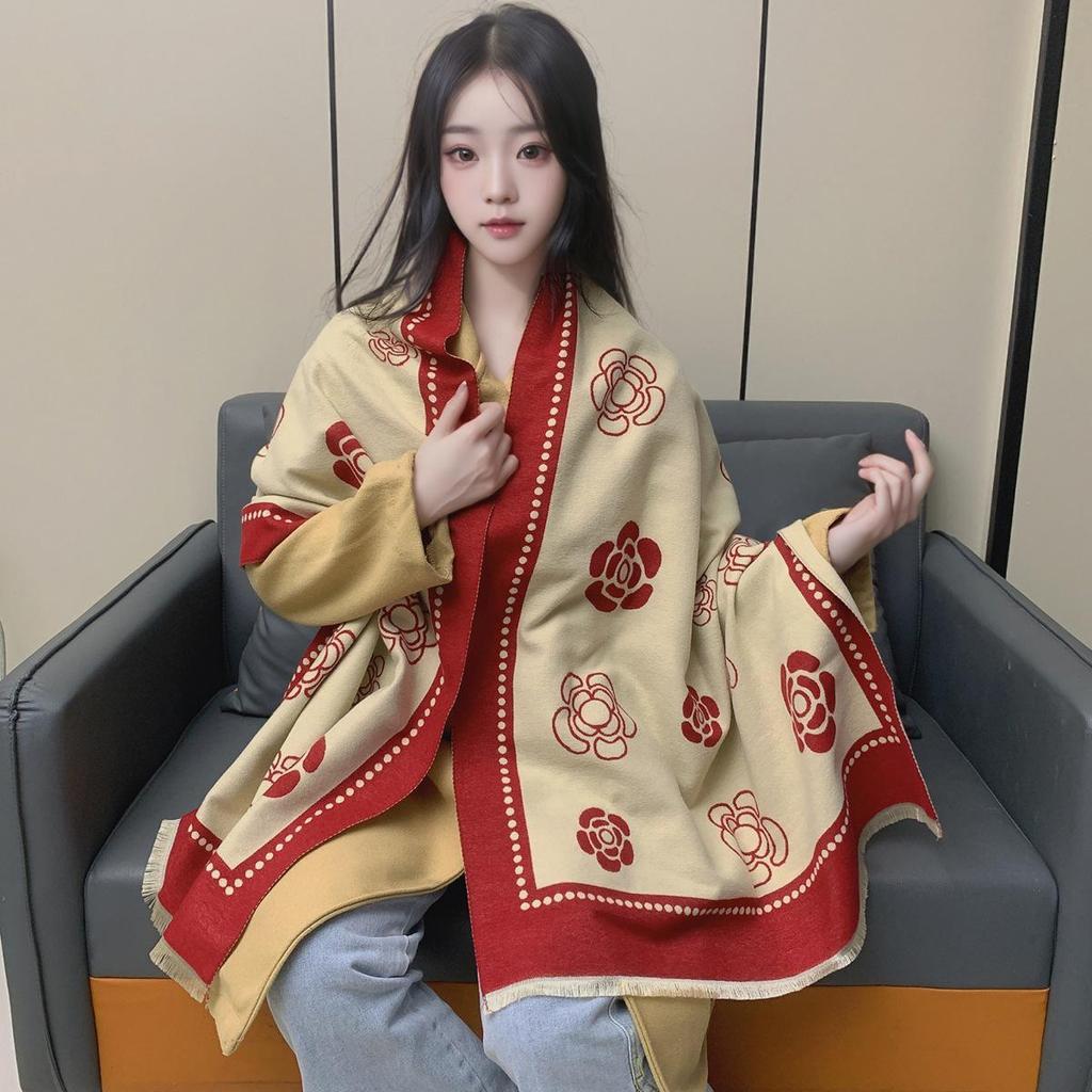 Женский универсальный зимний шарф, мягкая шаль из искусственного кашемира, утолщенная для тепла, двойное назначение: накидка на шею и плечи