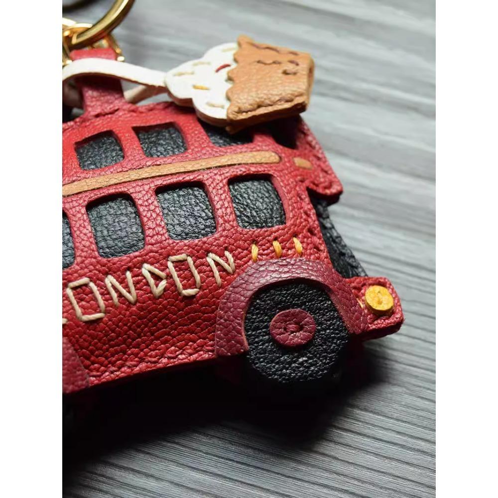 Послеобеденный чай в лондонском автобусе/оригинальный дизайн, ручная работа, кожаный брелок-подвеска в виде сумки