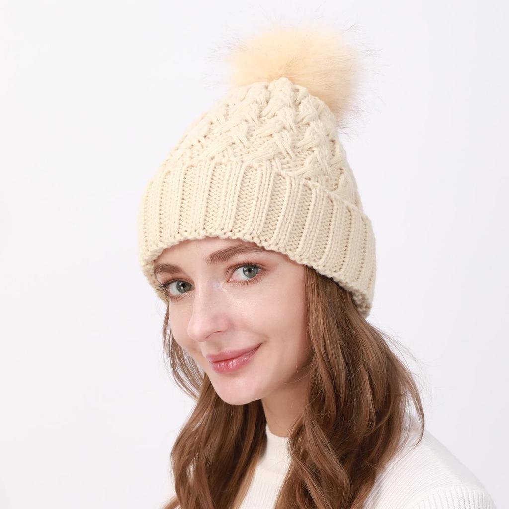 Женская плюшевая утолщенная шерстяная шапка, осенне-зимняя уличная морозостойкая теплая вязаная шапка