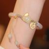 Natural White Jade Pith Semi Bracelet Hotan Jade Jade Rabbit Bracelet National Style Design Handwear Rabbit Year Gift Tide