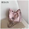 Korean Niche Design Simple Shoulder Silver Commuter Bag, Chain Crossbody Underarm Bucket Bag