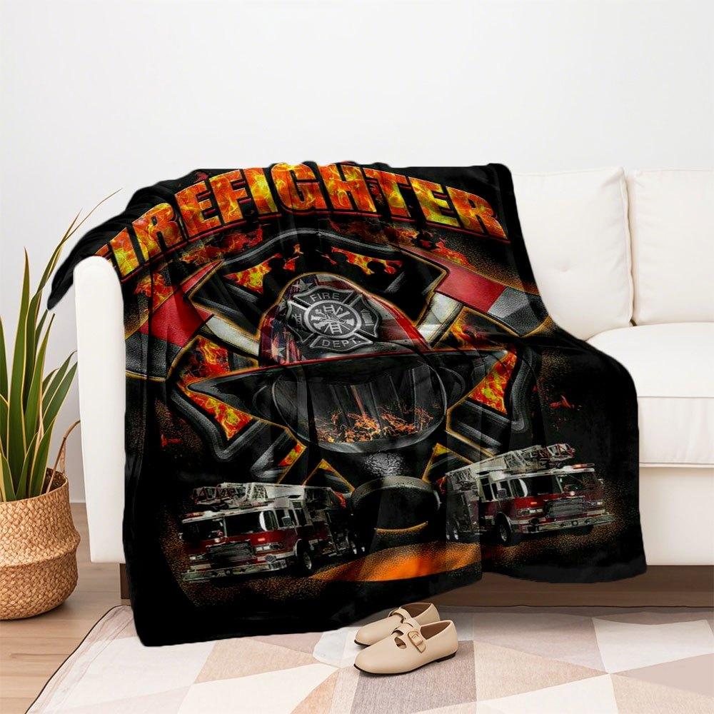 Firefighter Helmet T-Shirt - Fire Department GearBlanket Flannel Throw Blanket for Sofa, Bed, Travel, Camping, Office, Couch, Chair, And Bed