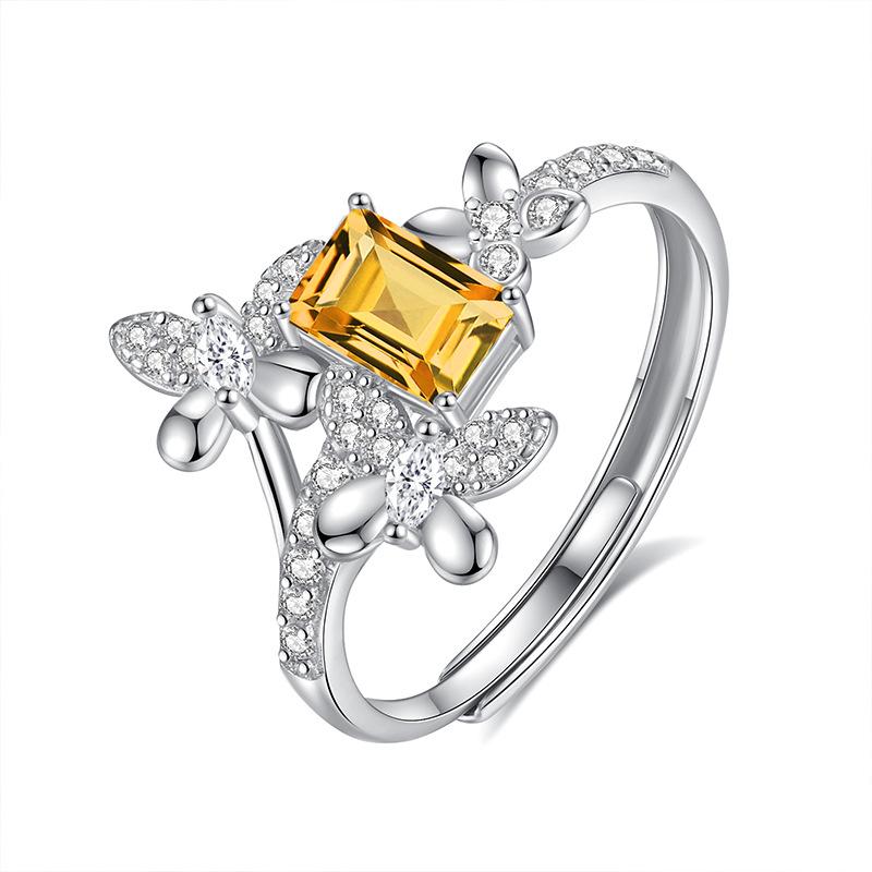 Natural stone flower fly butterfly dance ring women's s925 sterling silver adjustable ring high-end accessories fashionable and elegant jewelry gifts