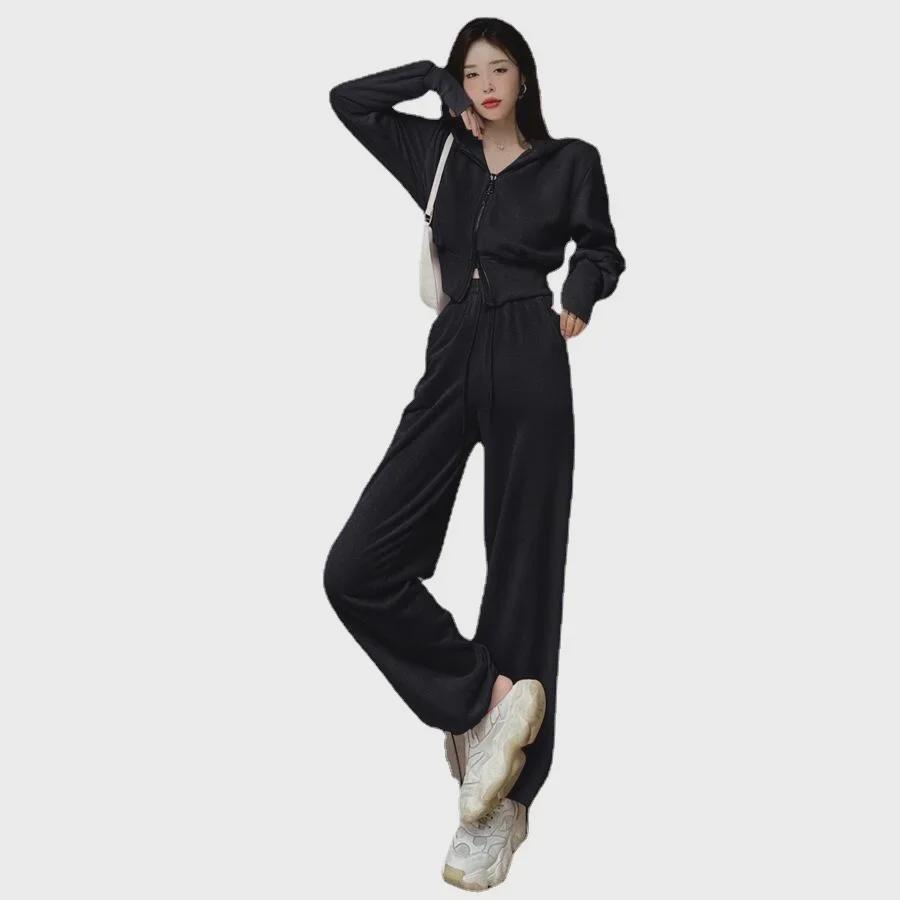Women's 2025 Spring/Autumn Hooded Sweatshirt & Casual Trousers Two-Piece Set