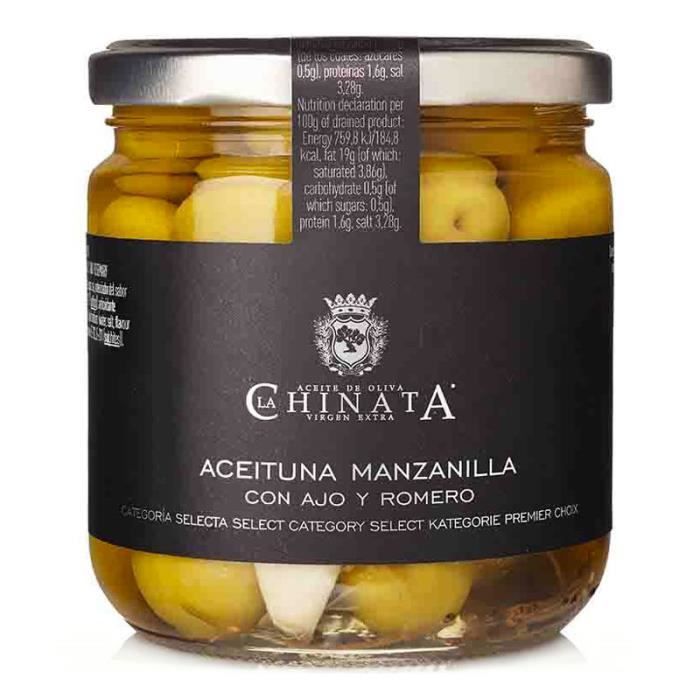 Olives Manzanilla avec Ail & Romarin - La Chinata