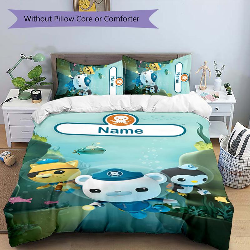 3pcs OCTONAUTS Cover Set - Personalized Name, HD Printed Bedding with 1 Cover and 2 Pillowcases - Perfect for Home Decor, Easy Care