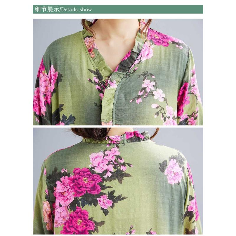 Bohemian Printed Loose Long Sleeve Hem Long Dresses