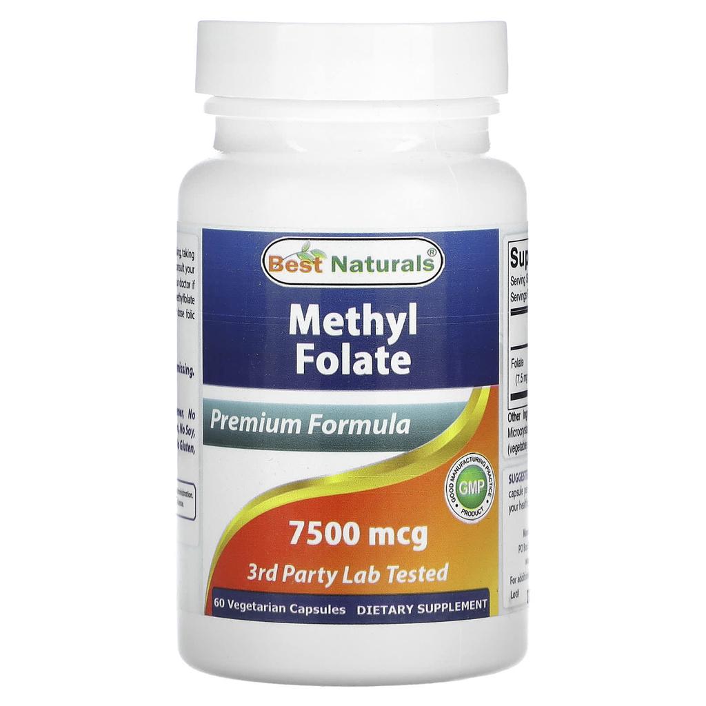 Best Naturals, Метилфолиевая кислота, 7500 мкг, 60 вегетарианских капсул