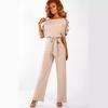 Women's Summer Button-Tie Short Sleeve Jumpsuit - European and American Style