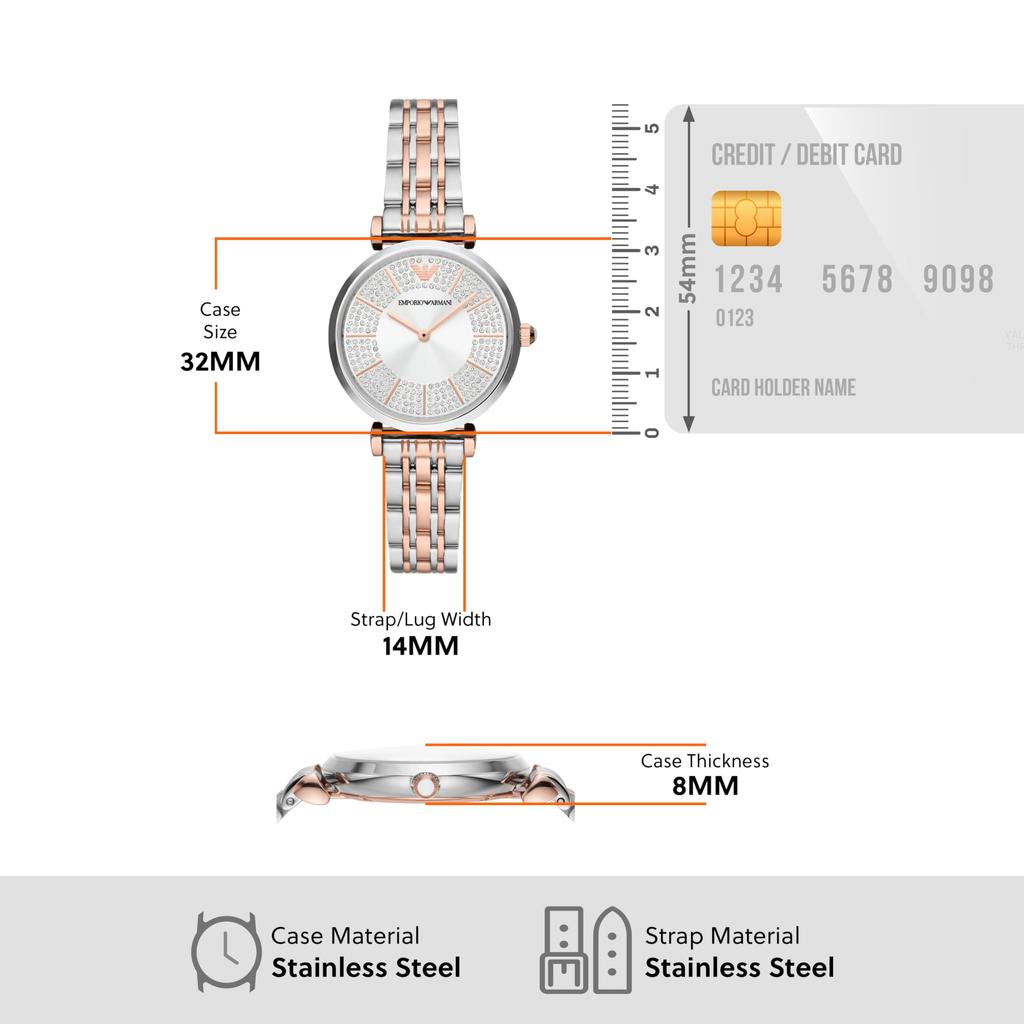 Emporio Armani NA AR11537 Silver Pink Gold Women's Watch, &