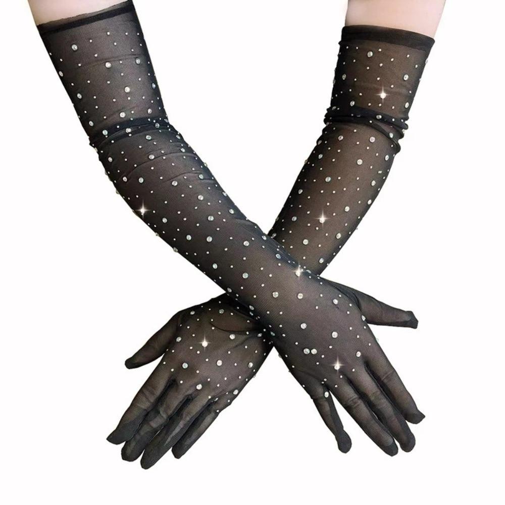Transparent Long Gloves Mesh Bride Wedding Gloves Fashion Sun Protection Mittens Women