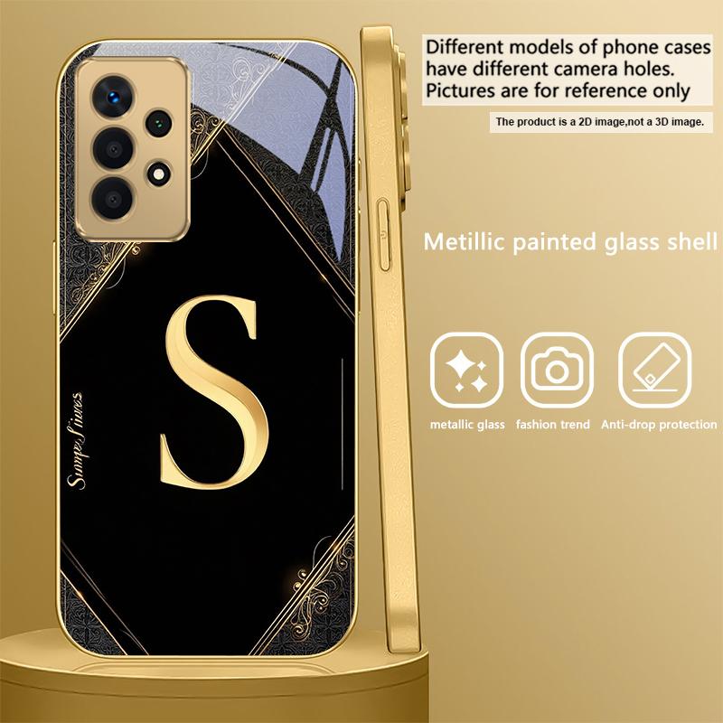 Роскошные буквы-эмблемы Для Samsung A 01 52S A04 A05S A10 A12 13 22 23 24 36 42 M02 Note 10 20Ultra 8 9 Золотой стеклянный чехол для телефона