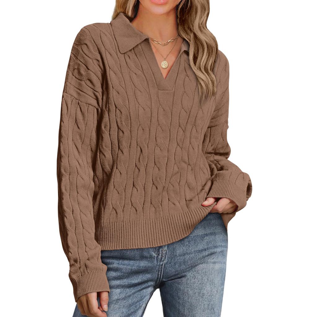 Long Sleeve Sweaters For Women Fall Winter Outfits Fashion V Neck Clothes Tops