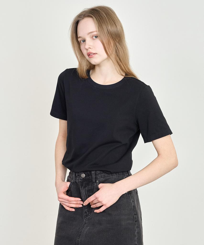 BASIC HOUSE Women'S Stretch Round Neck Regular Fit Short Sleeve T-Shirt Black