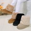 Обувь для женщин зимние женские сапоги черные с круглым носком из цельного флоксового плюша теплые на среднем каблуке водонепроницаемые повседневные зимние сапоги для женщин