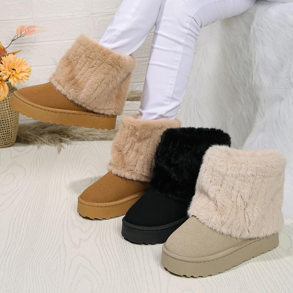 Обувь для женщин зимние женские сапоги черные с круглым носком из цельного флоксового плюша теплые на среднем каблуке водонепроницаемые повседневные зимние сапоги для женщин