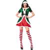 Adult Women New Year Christmas Xmas Green Elf Dress Hat Belt Sets Halloween Role Play Dress Up Cosplay Costume