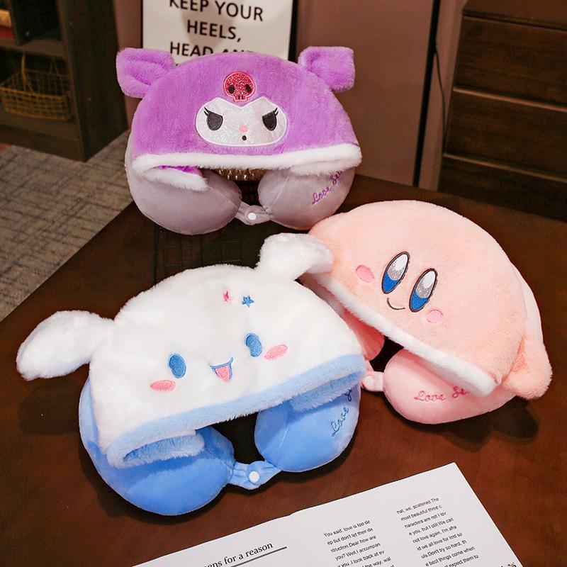 Мультяшная U-образная дорожная подушка для шеи с капюшоном - Подарок для девочек