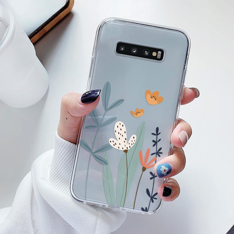 For Samsung Galaxy S10 S10E S 10 Plus Phone Case Cartoon Back Cover Transparent Soft Silicone Flower Funda For Samsung S10+ Cute