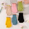 Small Jelly Bean Knitted Wool Gloves Female Winter Finger Cute Solid Color Warm and Cold Cycling Student