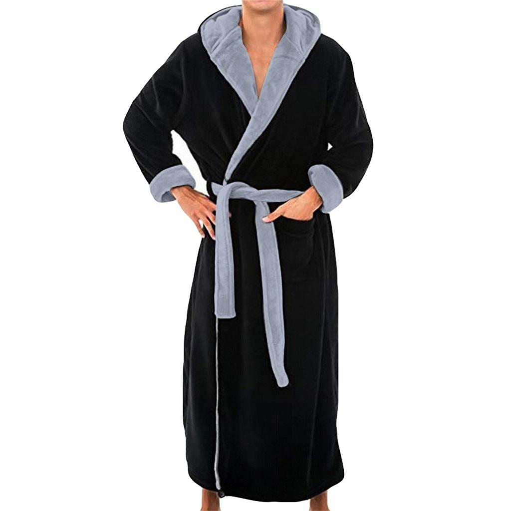 Men's Winter Plush Lengthened Shawl Bathrobe Home Clothes Long Sleeved Robe Coat