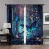 2pcs Five-colored Butterfly Printed Curtains, Study Room Kitchen Living Room Dorm Room Rod Pocket Window Drapes, Bedroom Accesso