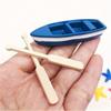 Miniature Fishing Boat with Wooden Oars Blue Resin Boat Figurine, Indoor Aquarium Decor, Nautical Theme Micro Landscape Model