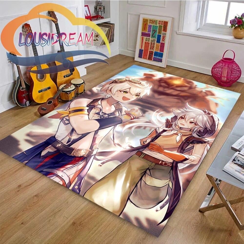 Ковер с мультяшными приключенческими играми, 3D принт Genshin Impact, напольный коврик для гостиной, мягкий фланелевый ковер для игр
