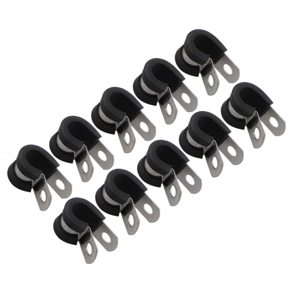 10pcs Stainless Steel Rubber Lined P Hose Pipe Clamps Cable Mounting Clips Wire