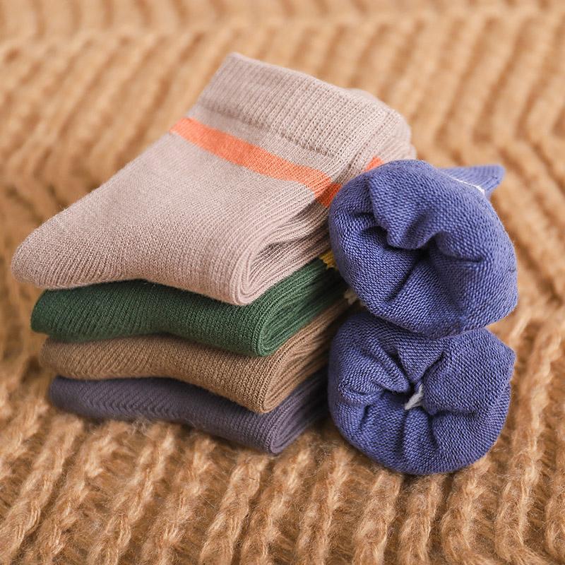 5 pairs of children's cotton mid tube socks with striped trendy versatile socks