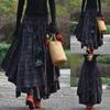 Retro Folk Style Women Fashion Plaid Maxi Skirt Splice Irregular Swing Pleated High Waist Long Skirt