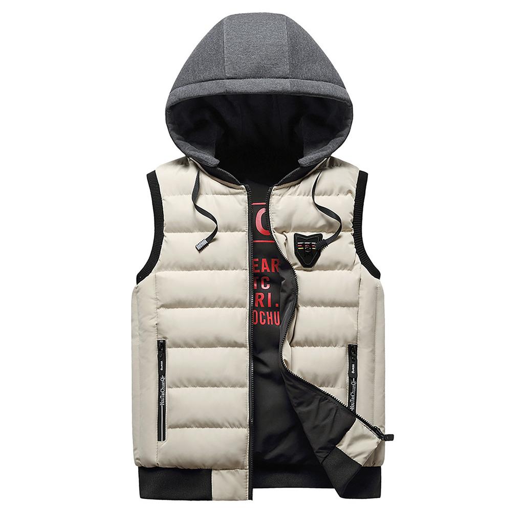 Мужская Зимняя Мода Воротник-стойка Жилет Жилет Куртка Топ Пальто С капюшоном