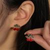 Пара элегантных сережек-вишен, инкрустированных сверкающими камнями, материал - цинковый сплав, подходят для женской моды