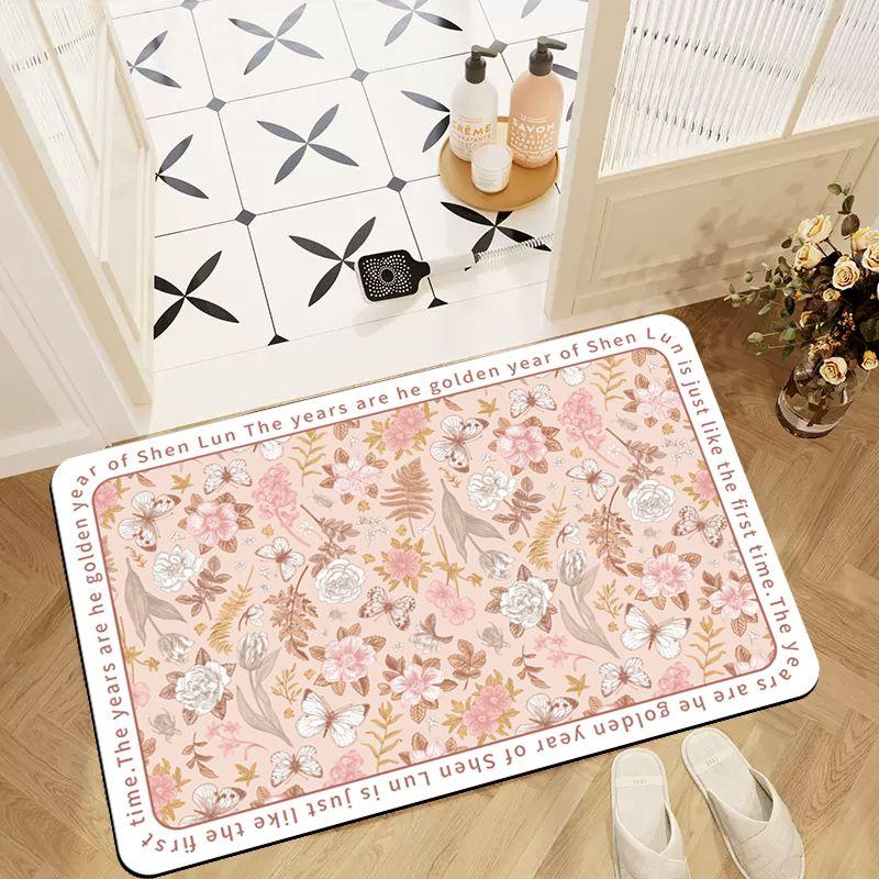 Bathroom Absorbent Floor Mat Retro Oval Non-slip Carpet Household Toilet Toilet Thickened Quick-drying Toilet Floor Mat