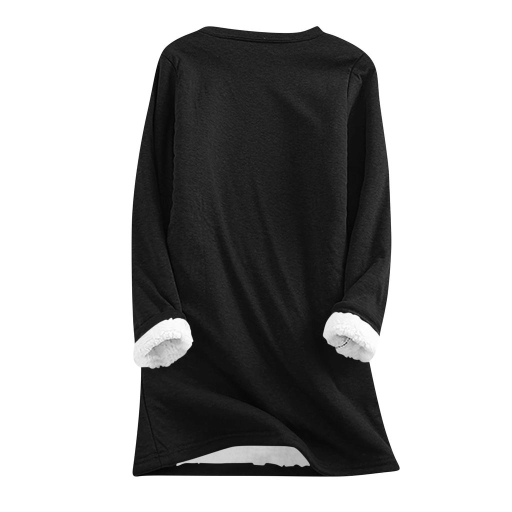 Women's Fashion Solid Color Round Neck Long Sleeve Plush Versatile Warm Bottom Shirt Top