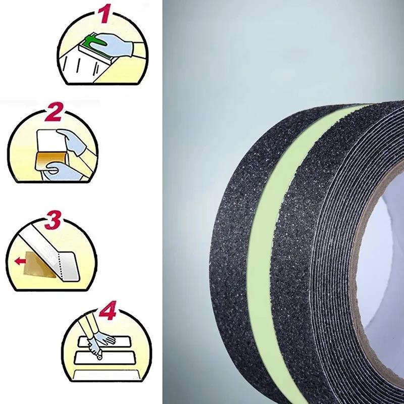 5 см х 5 м противоскользящая лента с темно-зеленой полосой, фрикционный абразивный клей для ступеней лестниц внутри и снаружи помещений