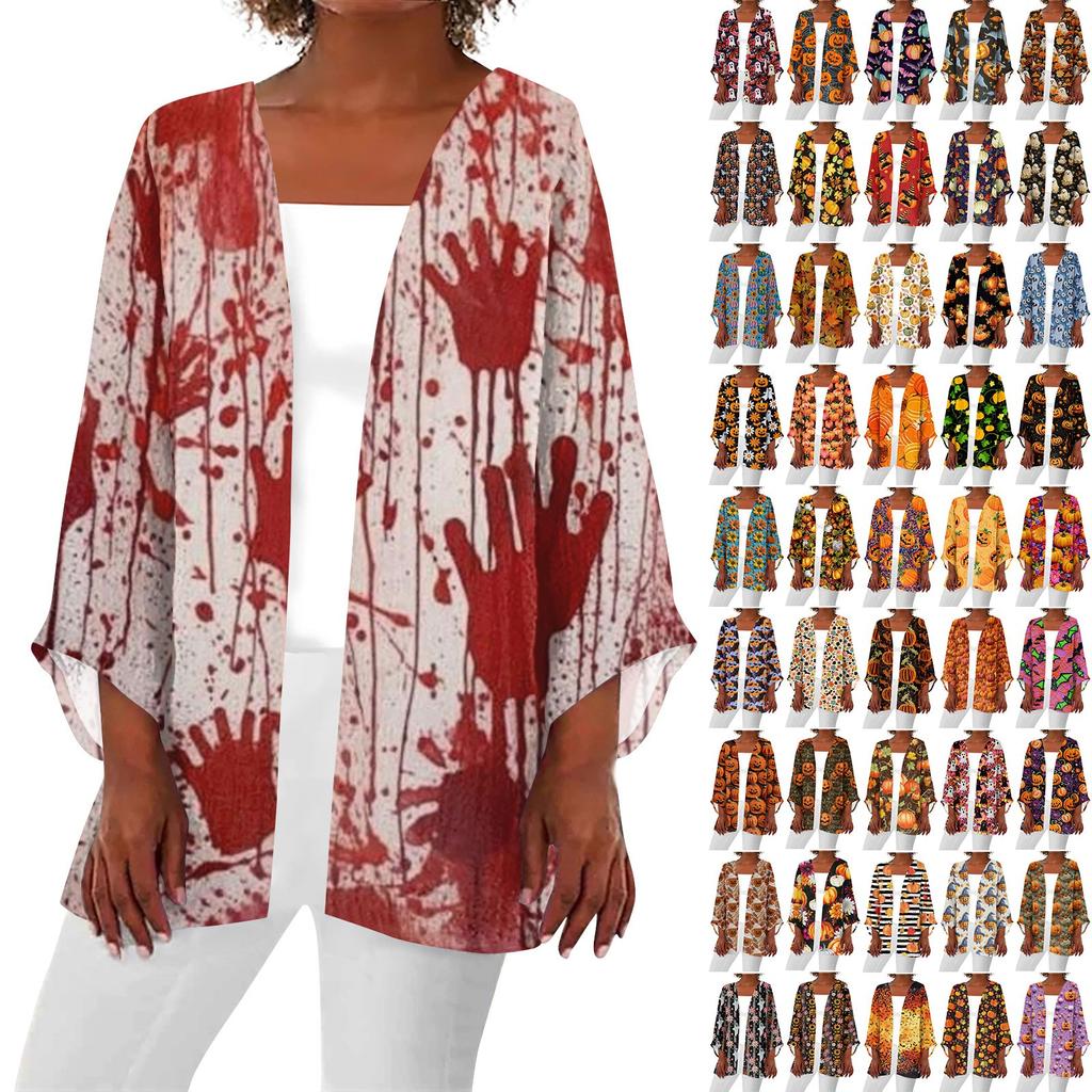 Women's Casual Fashion Print Light Medium Long Coat Cardigan