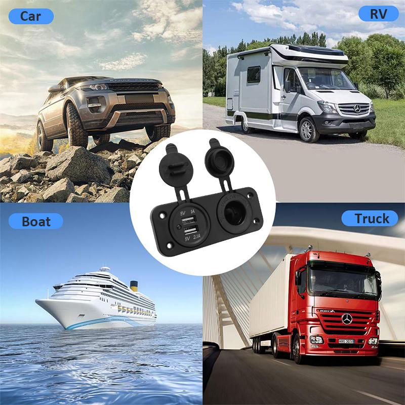 Car Socket Splitter 12V Dual USB Charger Power Adapter Outlet for Car Boat Marine Motorcycle Scooter RV DIY Kit