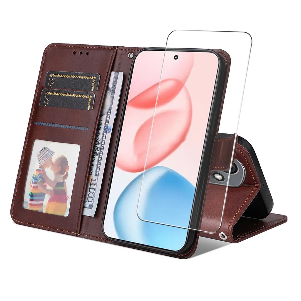 For Honor 400 5G (Global) PU Leather Wallet Case ENKAY HAT PRINCE Phone Stand Cover with Tempered Glass