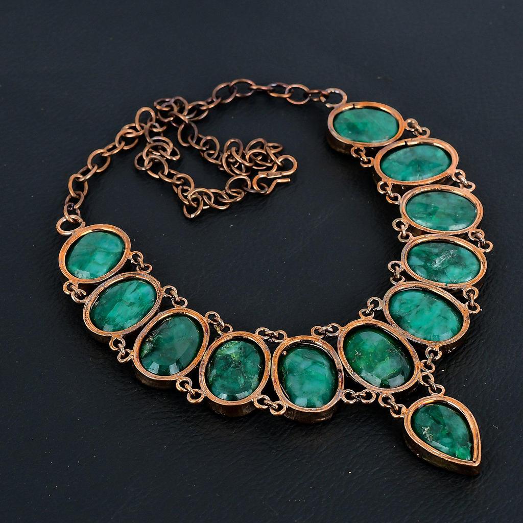 Ожерелье из изумрудного драгоценного камня, ювелирные изделия из драгоценных камней, медное гальваническое ожерелье, регулируемая цепочка ручной работы, подарок на день рождения, ювелирные изделия