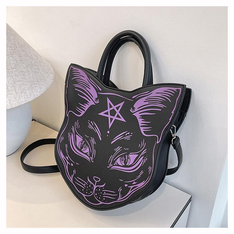 Новая женская сумка темная кошка косая сумка модная трендовая сумка в стиле панк кошачья мордашка хэллоуин женская сумка