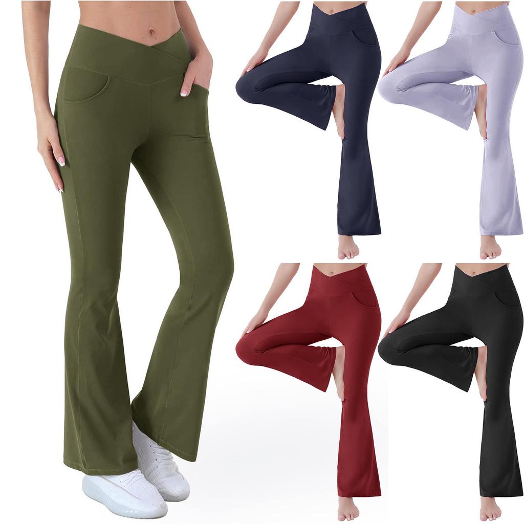 Women's Cross Waist Yoga Flare Pants - High Waist, Hip-Lifting, Abdomen Control, Elastic Wide-Leg Athletic Wear