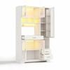 Kitchen Cabinet in Barn Style, Storage and Display Cabinet with Adjustable Shelves, Drawer, Color-Changing LED and Sockets, 185 × 105 × 40 cm.
