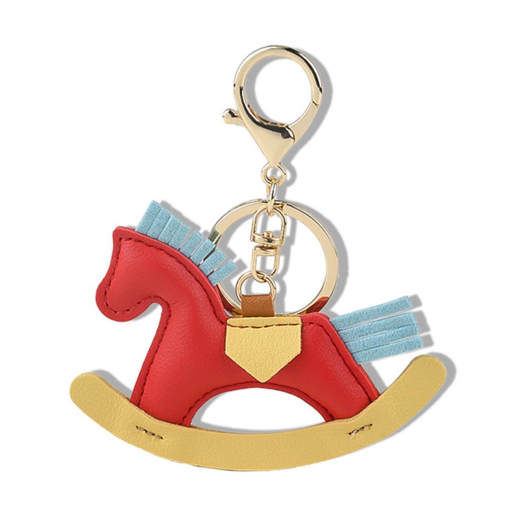 Cartoon Rocking Horse Pendant, Handmade Leather Bag Charm, Car Keychain.
