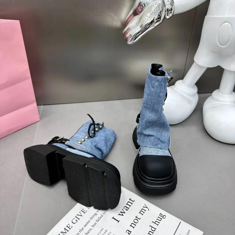 Модные женские балетки, ботильоны ковбойского стиля челси, зимняя трендовая платформа, гладиаторские готические туфли, новые массивные мотоциклетные боты, женская обувь