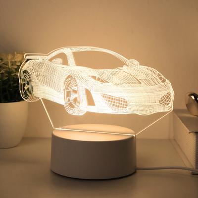 Крутой 3D ночник-спортивный автомобиль, USB-светильник теплого цвета, Декоративное освещение для дома, офиса, кабинета, спальни, Настольная атмосфера, Подарочный светильник