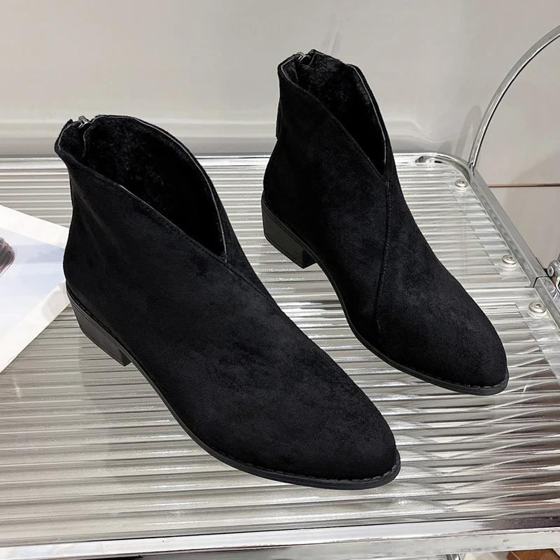 2024 Высококачественная обувь для женщин, женские ботинки с застежкой-молнией сзади, модные современные ботинки с острым носком, женские ботильоны больших размеров, горячая распродажа