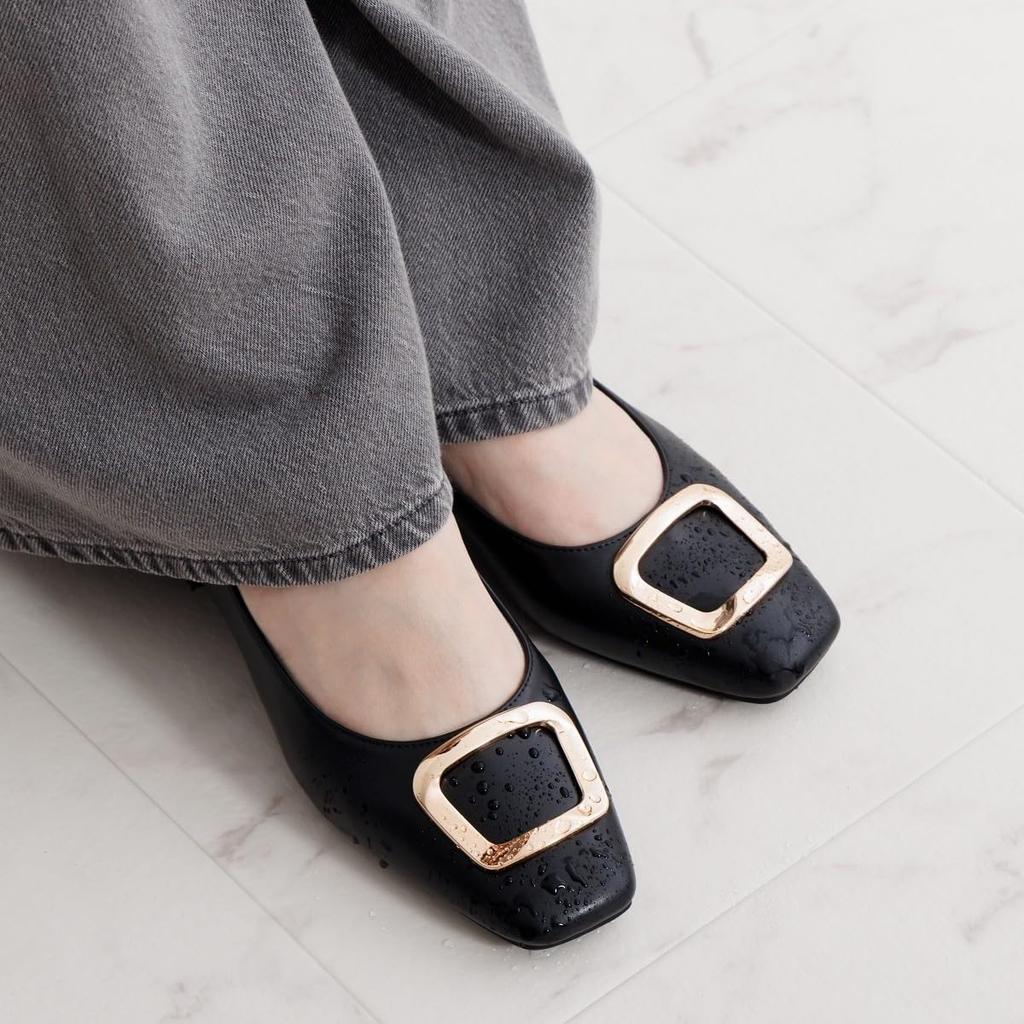 Himiko Water-Resistant Square Buckle Rain Pumps/654101 Black 235