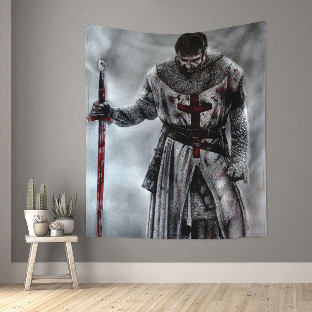 Knight Templar Tapestry Medieval Armor Of God Temple Tapestries Custom Cross Banner Flag Home Decoration Aesthetic Room Decor